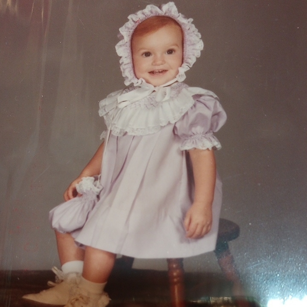 Vintage Lavender Smocked Dress with Bonnet And Purse